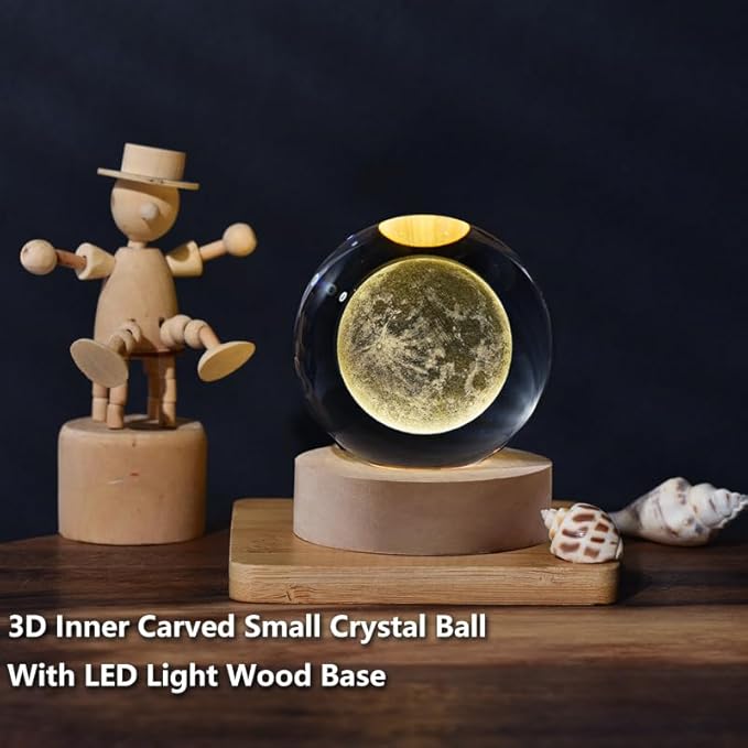 3D Moon Model Crystal Ball, Laser Engraved Planet Model Astronomy Sphere Decor, 2.4" Paperweight Crystal Universe Gifts for Kids, Space Model Collectors