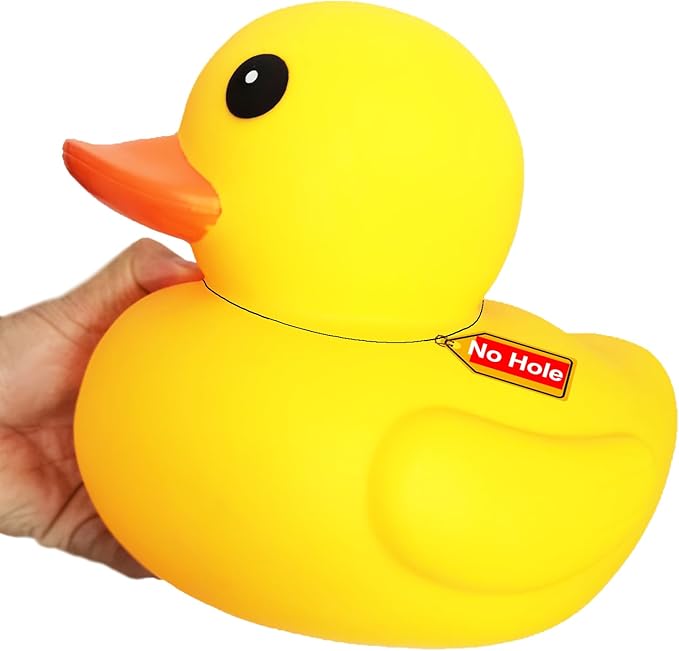 10.3" No Hole Giant/Big/Large Waterproof No 'Bebe' Noise Rubber Funny Yellow Duck/Ducikes Bath/Pool/Water Toy Without Hole for Kids Office Home Desktop Decor and IT Programmer Partner
