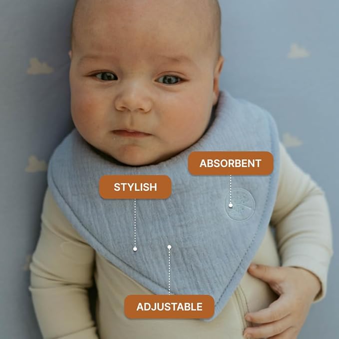 Parker Baby Muslin Bandana Drool Bibs | 100% Soft Muslin Cotton, Absorbent & Adjustable | Stylish Teething & Drooling Bibs