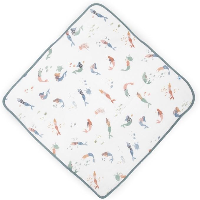Little Unicorn Premium Infant Hooded Bath Towel| Soft & Absorbent Cotton & Terry Fabric for Newborns (Mermaids)