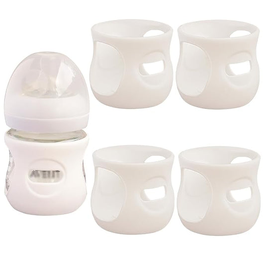 4 Pack Silicone Sleeves for Avent Natural Glass Baby Bottles, Anti Breakage Bottle Holder, Compatible with Philips Avent Glass Natural Baby Bottles (4 White, 4 OZ)