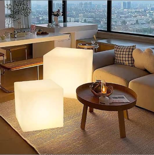 16-inch LED Cube Light, Rechargeable Cube Light Table w/Remote, 16 Colors Dimmable Glow Lamp Chair, Waterproof Glowing LED Furniture Side Seat Mood Lighting for Home Party Patio Decor