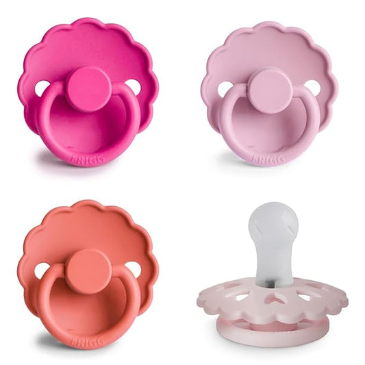 FRIGG SilkySoft Silicone Baby Pacifier 4-Pack Rosy Romance | Made in Denmark | BPA-Free (0-6 Months)