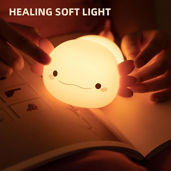 Axolotl Night Light – Cute Rechargeable Dimmable Silicone Lamp, Kawaii Room Decor for Kids Girls Boys