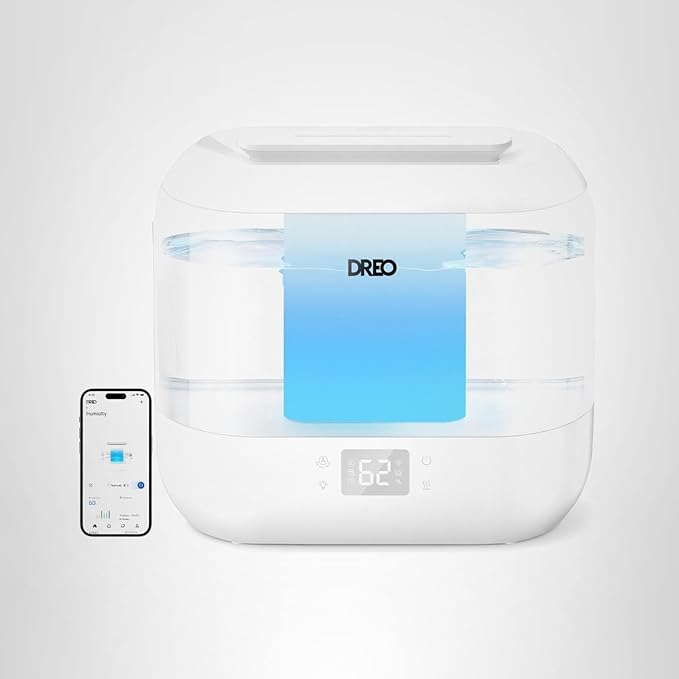 Dreo Smart Humidifier, Cool Mist Humidifiers for Bedroom, Quiet 4L Top Fill Ultrasonic Humidifiers for Home Office Plant & Baby with Nightlight, LED Display, 36H Runtime, APP/Voice Control, HM311S