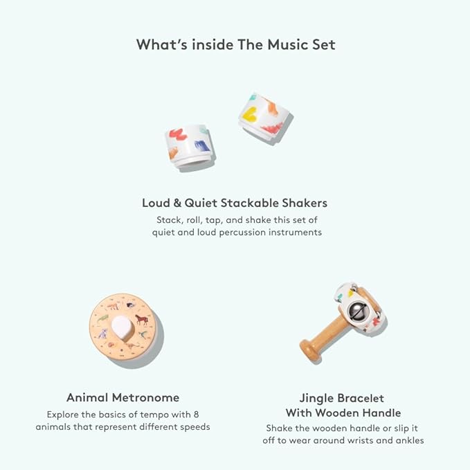 Lovevery | The Music Set | 6 Montessori Musical Instruments & Rhythm Book | Educational Toys for Toddlers & Preschoolers | Simple Songs and Play Guide | Ages 18 Months to 4+ Years