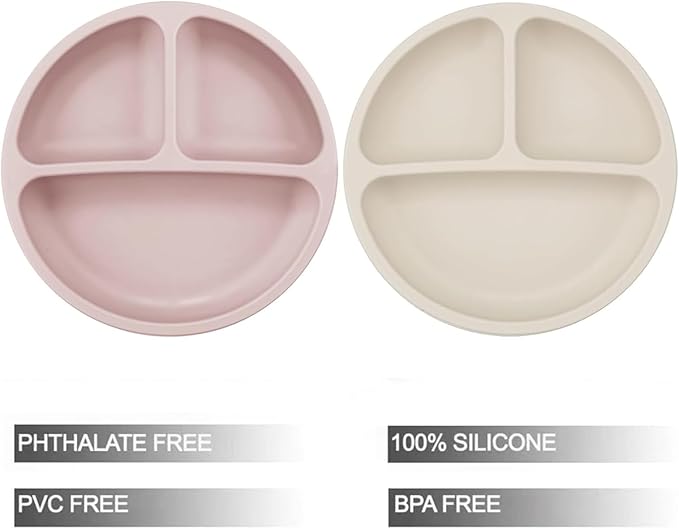 PandaEar 6 Pack Toddler Plates and Utensils Set, 2 Pack Silicone Baby Plates with Suction and 4 Stainless Steel Baby Spoons Forks, Toddler Dinnerware Set, Baby Dishes