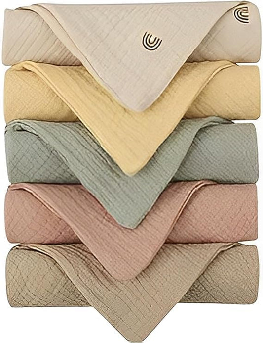 100% Cotton Baby Muslin Washcloths, 5 Pack Multi-Color Soft Baby Towels, Saliva Towel Set for Burping, Newborn Gift, Onesize, Black