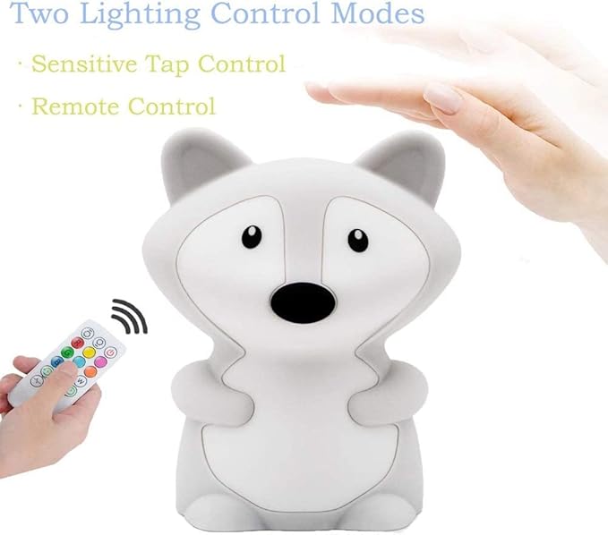 Big Size Night Light for Kids, Portable Silicone Bedside Lamp, Multicolor Light with Touch Control + Remote Control, USB Rechargeable Light for Adults/Children/Baby Bedroom/Gift - Large Fox