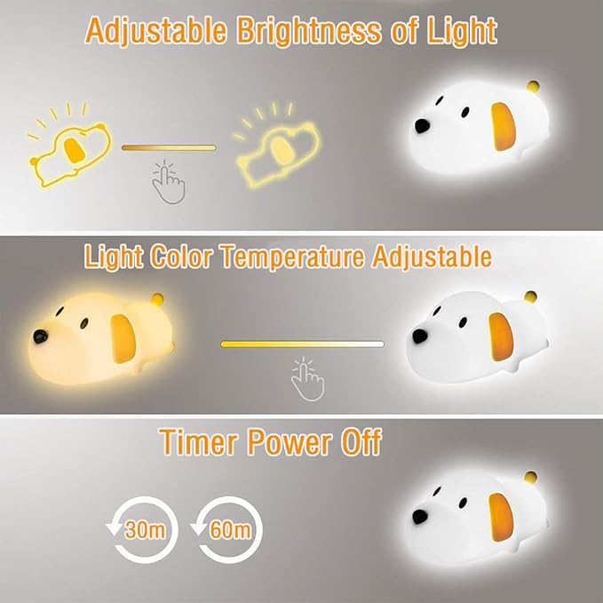 Night Light for Kids,Cute Silicone Nursery Puppy Lamp for Baby and Toddler,Animal NightLight for Boys and Girls,Squishy Night Lamp for Bedroom,Kawaii Bedside Lamp for Kids Room(Puppy)