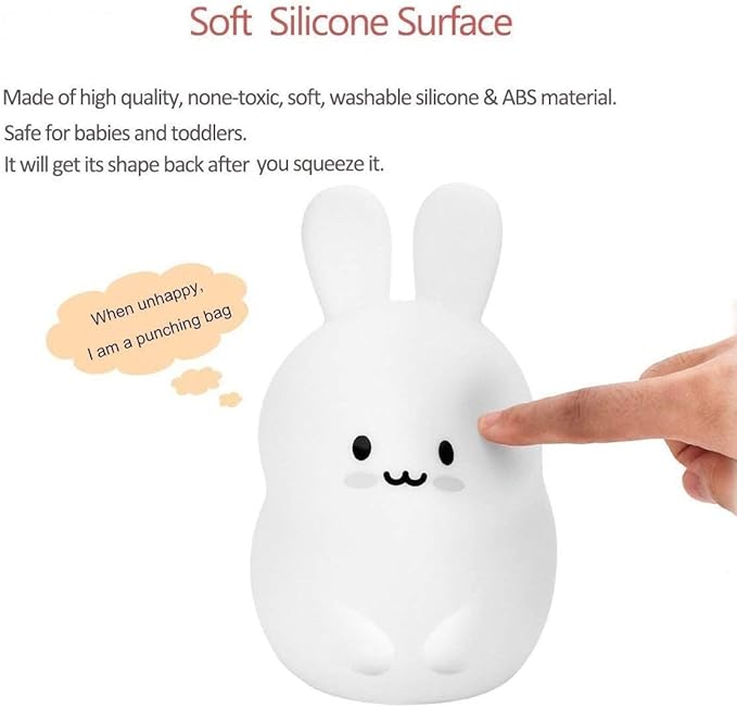 Night Light, Big Size Night Light for Kids, Bedside Lamp, Multicolor Light with Remote Control, Break Resistant, Eye Caring, Adjustable Brightness & Color, Timing Function - Large Rabbit