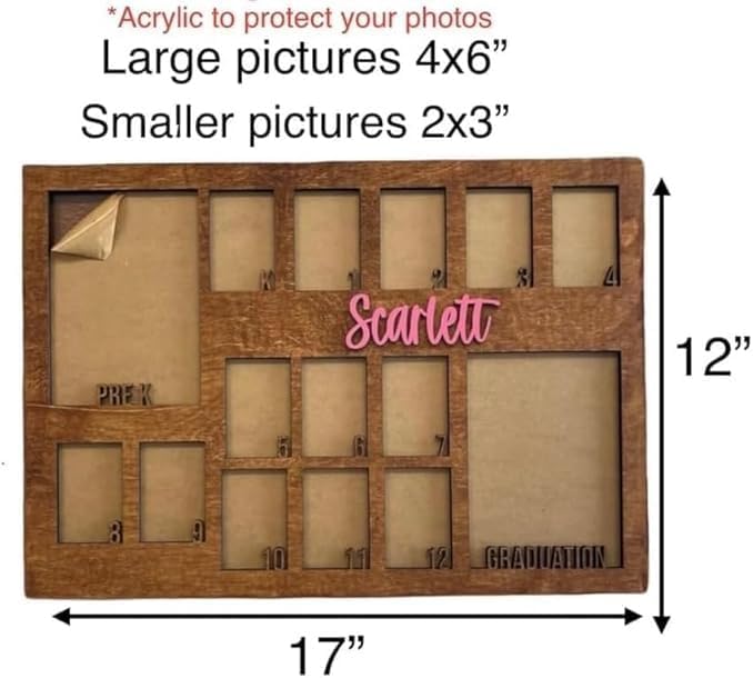 School Years Picture Frame Kids School Frame Graduation Photo holder K-12 Picture holder Kindergarten to Graduation display Photo Collage display Picture Frames pre K-12 Years (K-Graduation))