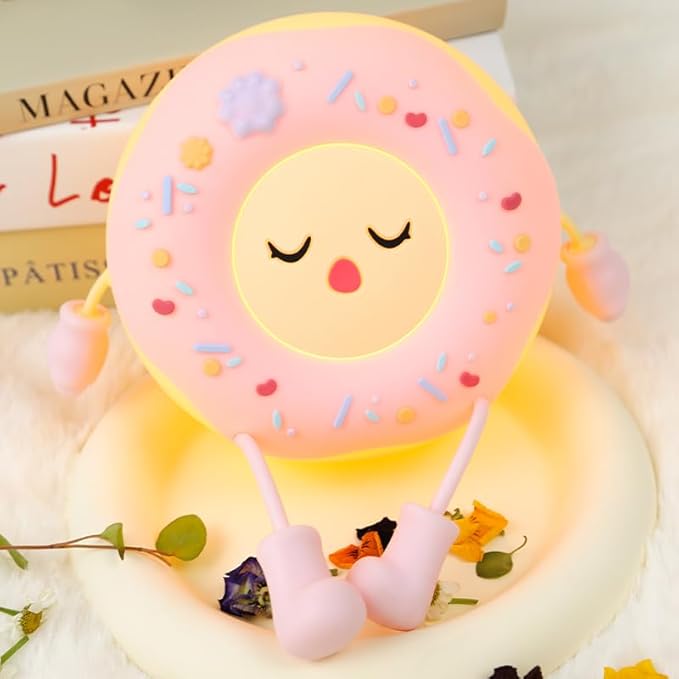 Cute Donut Night Light for Kids,Silicone Nursery Nightlight, Touch Control USB Rechargeable Lamps Breastfeeding Sweet Kawaii Dorm Room Decor Christmas Gift Baby Kids Girls Teens,Pink