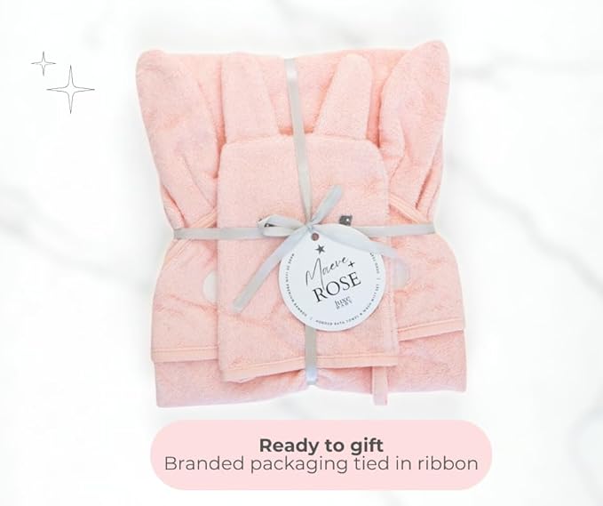 Hooded Baby Towel with Mitt - Ultra Soft Plush Bath Essential for Newborn, Infant & Toddler - Premium 30x30 Inch Large Absorbent Baby Bath Towels with Hood for Boys & Girls (Cute Bunny)