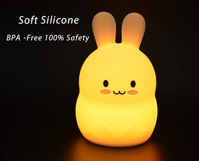 WHA&DARREN Night Light for Kids, Bunny Night Light, Silicone Nursery Light for Baby and Toddler, Animal Night Lights for Girls and Boys, Cute Lamps for Bedroom