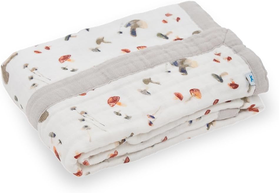 Little Unicorn Newborn Receiving Quilt | Ultra- Soft, Multi-Layered Muslin Fabric | Gift for Newborns & on-The-go (Mushrooms)
