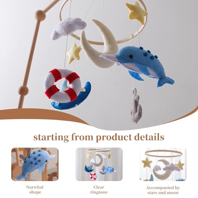 GOODMOM Seaside Nursery Mobile for Boys & Girls - Handmade Staycation Baby Mobile for Crib - Baby Crib Mobile COAST Theme Accessories with Sailboat |Easy Assembly & Sturdy Structure |Gift for Newborns