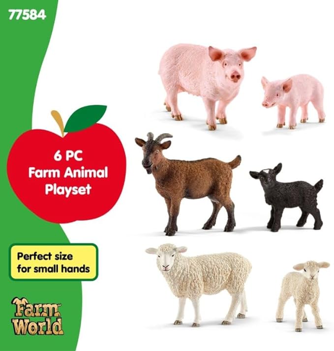 Schleich Farm World - 6PC Farm Animal Bundle with Sheep, Goat and Pig Figurines - Mom and Baby Barnyard Figures for Boys and Girls - Durable Baby Animal Toys for Toddlers and Kids Ages 3+ | 77584