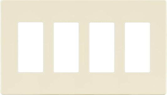 LIDER Matte Finish Decorator Switch Cover, Screwless Wall Plate, Mid-Size 4-Gang 4.88" x 8.58", Unbreakable Polycarbonate Thermoplastic, UL Listed, LSWP-34M-LA, Light Almond