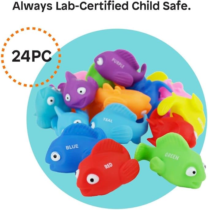 Boley 24 Piece Rainbow Fish Bath Toys – Colorful Floating Educational Pool Toys for Babies, Toddlers, and Kids – Perfect for Bath Tubs and Pool Games – Vibrant Colors and Soft Silicone Interiors