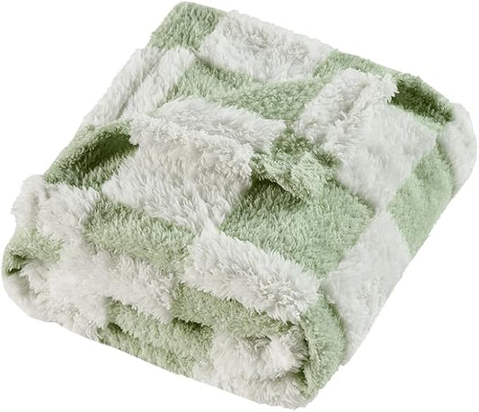 Fleece Baby Blanket for Boys 3D Checkerboard Design, Warm Cozy and Fluffy Infant Newborn Toddler Small Receiving Blankets for Crib Stroller, 30x40 Inches, Green
