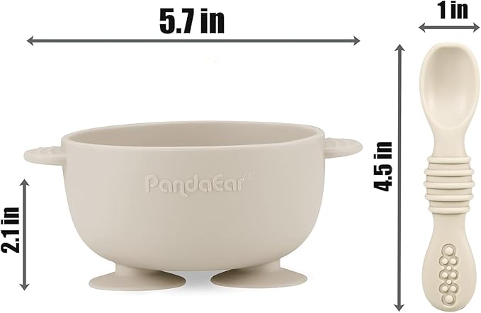 PandaEar 3 Pack Silicone Suction Baby Bowls & 3 Baby Feeding Spoons | Non-Slip Stay Put Bowls & Soft Silicone First Stage Spoons for Toddlers, BPA-Free Baby Led Weaning Set (Pink Rose Linen)