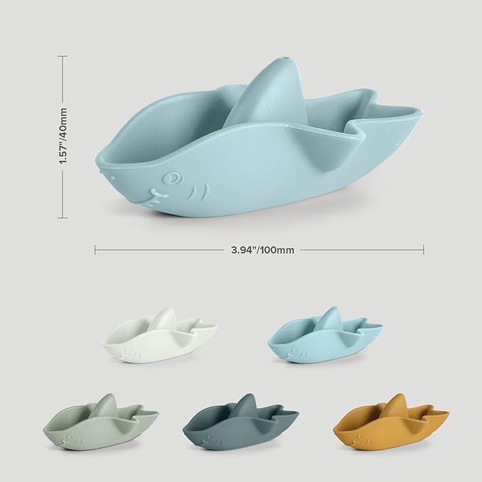Bessentials Silicone Stackable Baby Shark Boat Bath Toys Set, Mold-Free Floating Bathtub Toys for Baby & Toddler,BPA Free,Set of 5