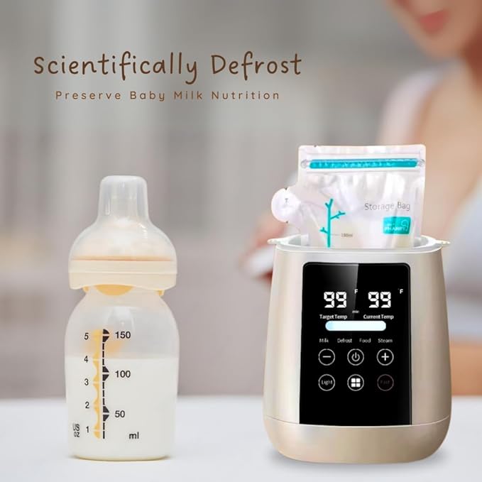 Baby Bottle Warmer, 3-in-1 Milk Warmer, Defrosts Frozen Breastmilk, LED Display, Night Light, Steam Sterilizer, Adjustable Temp, Perfect for Formula, Food Jars, Newborn Gift (White)