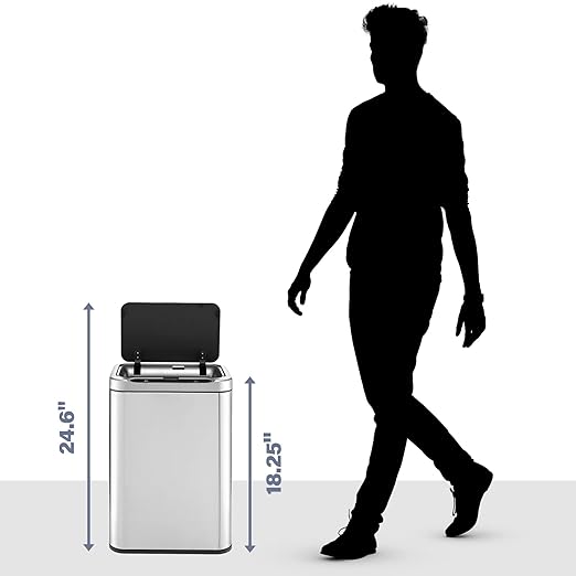 ELPHECO Stainless Steel Office Trash Can 6.6 Gallon Motion Sensor Garbage Bin Rectangular Automatic Touch Free Waste Bin for Hotel and Living Room