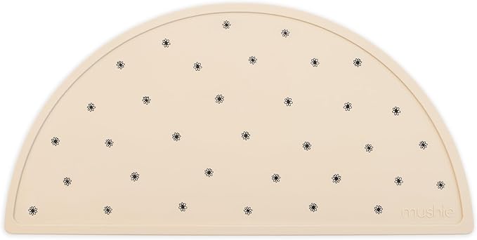 mushie Silicone Placemat for Kids | BPA-Free Non-Slip Design (Black Daisy)