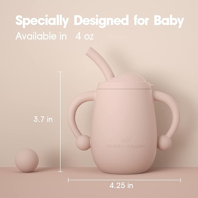 Cuddle Campus Pack of 2 Silicone Baby Training Cup, Shatterproof Toddler Sippy Cups with Straw, Open Cup for Baby, 6+ Months 4 Oz