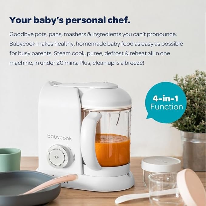 BEABA Babycook Solo 4 in 1 Baby Food Maker, Baby Food Processor Baby Food Steamer, Lrg Capacity 4.5 Cups 27 Servings in 20 Mins, Auto Steam Cooking, Puree Blender, Charcoal