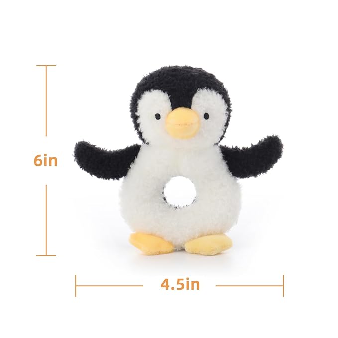 Apricot Lamb Baby Lovey Penguin Soft Rattle Toy, Plush Stuffed Animal for Newborn Soft Over 0 Months (Black Penguin, 6 Inches)