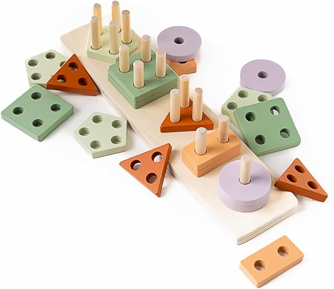 ANGORA BRANDS Stacking Toy for Toddlers - Wooden Shape & Color Sorting - Montessori, Educational, Development Toy by Playfully