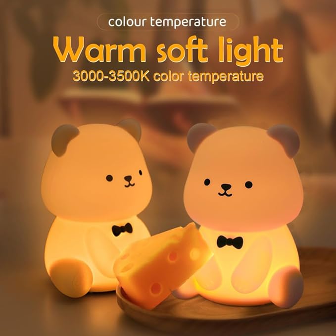 S NMT Silicone Teddy Bear Night Light for Kids Room, Rechargeable 7 Colors Changeable 3 Level Brightness Timing Sleeping Lamp Kawaii Nursery Night Lights for Kids Room Gift Decor