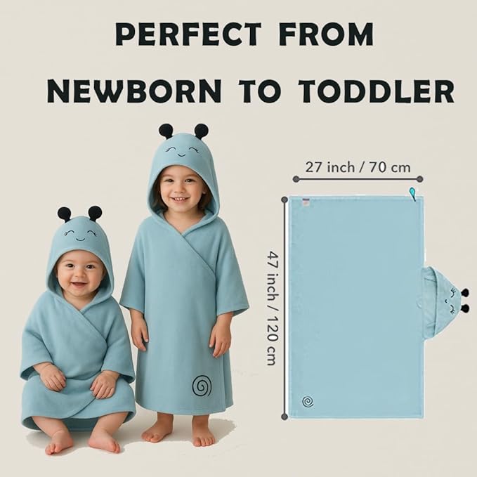 Milk&Moo Baby Hooded Towel, 100% Organic Turkish Cotton, Ultra Absorbent Bath Towel with Hood, 27x47 Inch, for Baby Boys & Girls (0-2 Years, Blue)