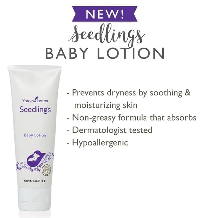 Young Living Seedlings Baby Lotion - 4 oz - Hypoallergenic Skincare for Delicate & Sensitive Infant Skin - Gentle, Non-Greasy, Soothing Hydration & Softness
