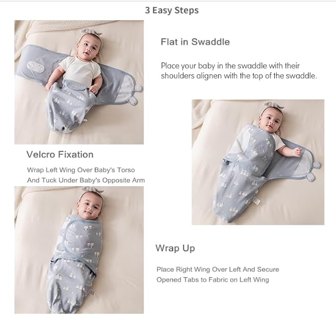 insular Baby Swaddle Wrap, Swaddle Blanket for Newborn and Infant, Adjustable Velcro Swaddling Set for Boy and Girl, Soft Cotton Baby Sleep Sack 3 Pack, Sheep, Small(0-3M)