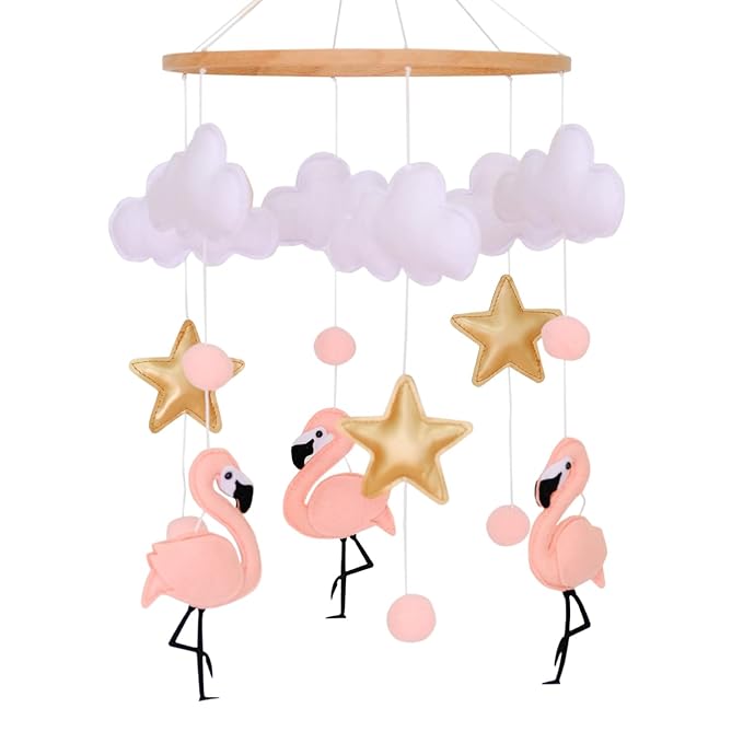 Pink Flamingo Baby Crib Mobile for Girls, Baby Mobile for Crib, Nursery Mobile, Baby Girl Mobile Boho Nursery Decoration for Pack N Play, Bassinet, Ceiling Mobile, Flamingo