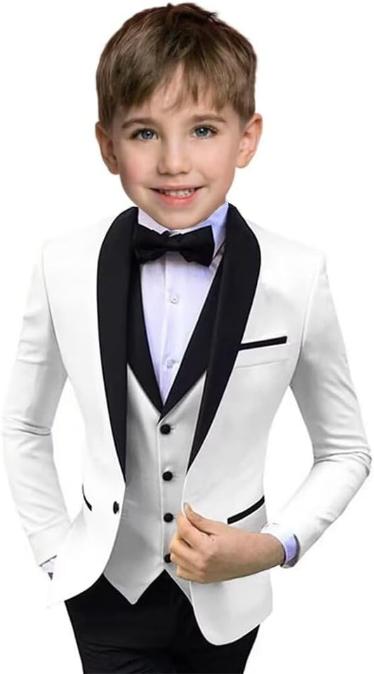 Boys Suit 3 Piece Ring Bearer Suit Kids Formal Jacket Vest Pants Suits Wedding Outfit for Party Prom Tuxedo