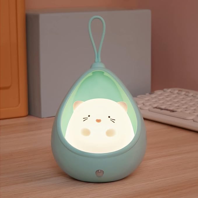 TriPro Cute Kitty Motion Sensor Night Light Wall Lamp,Rechargable,Bedroom Decoration for Kids Baby Toddler Teen Gift (Blue)