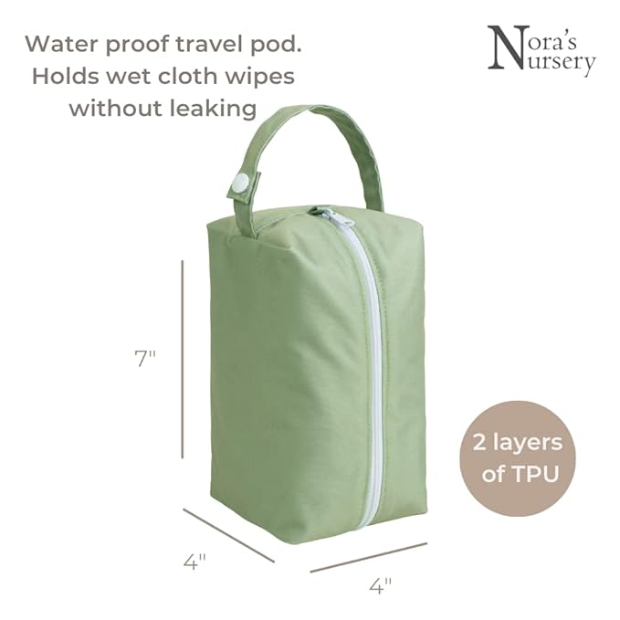 Nora's Nursery Reusable Baby Wipes, 100% Cotton Washcloths, Soft and Absorbent Towels for Newborn Bath and Face, Includes 20 Wipes with 1 Waterproof Pod for On-The-Go Moms, Ideal for Sensitive Skin