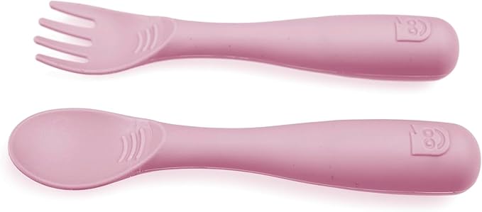 Talktools Bitsy Feeding Kid's Essentials Plate Set – Toddler Utensils, Spoon and Fork, Plate Lid, Perfect for Mealtime – Strong Suction Toddler Plates with 4 Compartments (Spoon/Fork-Bubblegum)