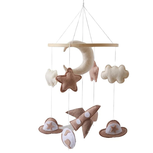 GOODMOM Adventure Sky Wooden Crib Mobile – Handcrafted Baby Mobile with Airplane, Earth & Spaceship Elements, Beige & Brown Nursery Décor, Perfect Gift for Newborns & Baby Showers (Airplane)