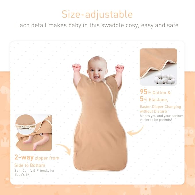 Premium Soft Cotton Swaddle Blanket Sleep Sack Arms Up Design 2 Packs 3-6 Months, Hands Up 3-Way Transitions to Arms-Free Wearable Sleeping Sack Bag for Baby Boys Girls Snug Fit Calms Startle Reflex