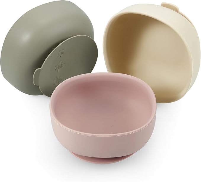 PandaEar 3 Pack Silicone Suction Bowls for Baby Toddler Infant Kids - Baby Food Bowls First Stage Feeding - Suction, Soft, Safe, BPA-Free