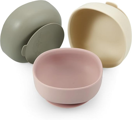 PandaEar 3 Pack Silicone Suction Bowls for Baby Toddler Infant Kids - Baby Food Bowls First Stage Feeding - Suction, Soft, Safe, BPA-Free