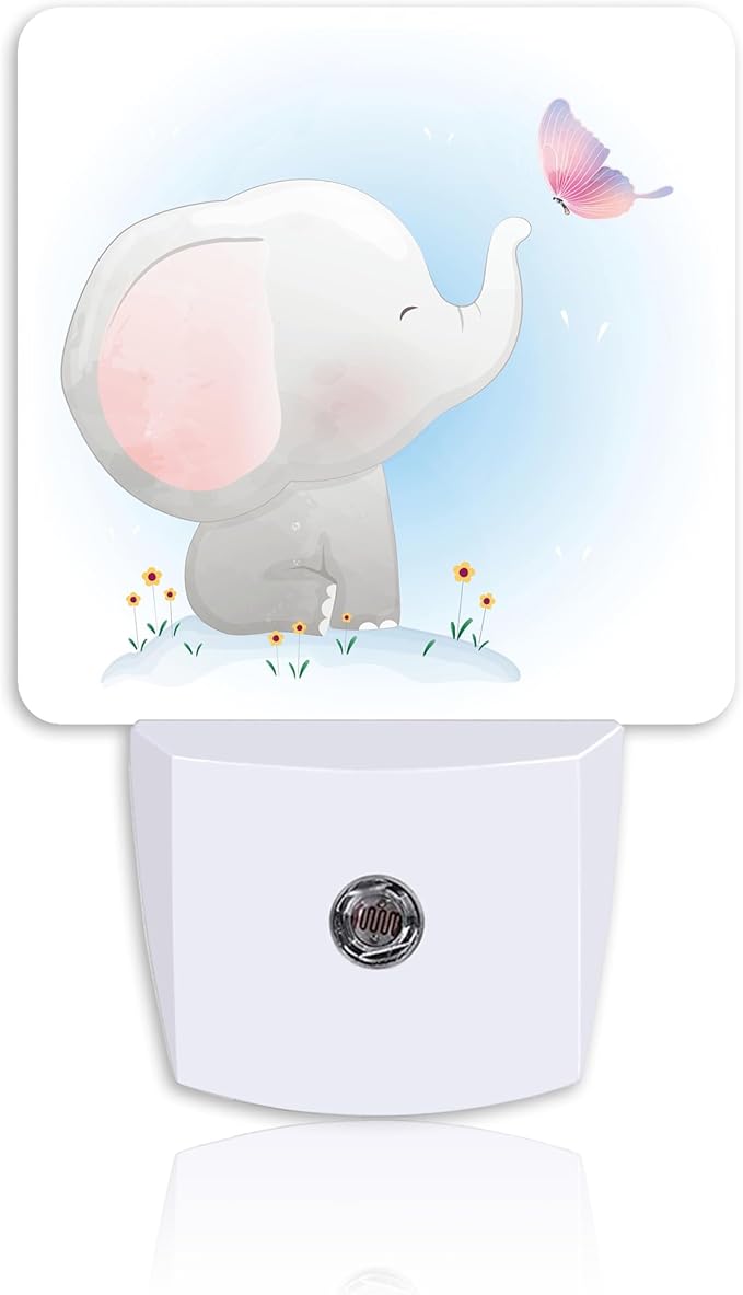 Cute Baby Elephant Play Butterfly Night Light Plug into Wall with Dusk to Dawn Sensor Energy Efficient LED Nightlight for Women Girls Boys Room Decor,Hallway,Kitchen,Bathroom,Nursery,Stairs