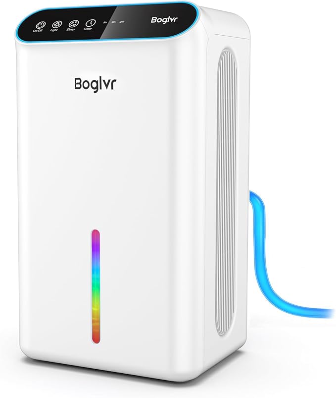 Dehumidifier for Home, 85 OZ Water Tank, (800sq.ft) Small Dehumidifiers for Bathroom Bedroom Basement with Drain Hose, Auto Shut Off, 3 Gear Timer, Sleep Mode, 7 Colors LED Light