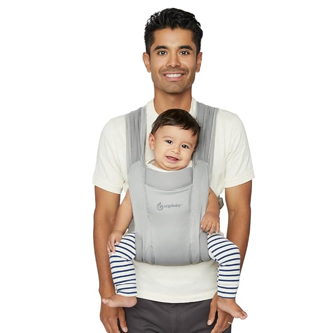 Ergobaby Embrace Baby Carrier Newborn to Toddler - Lightweight Ergonomic Baby Carriers - Cozy Essentials (7-25 Pounds), Soft Air Mesh, Soft Grey